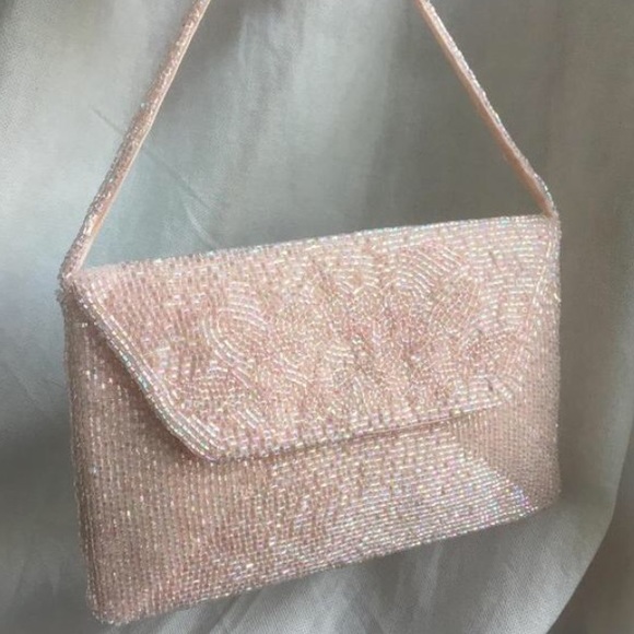 Baby pink hand beaded Richere Bag, Old Hollywood, Eveningdress, Formalwear - Picture 1 of 4